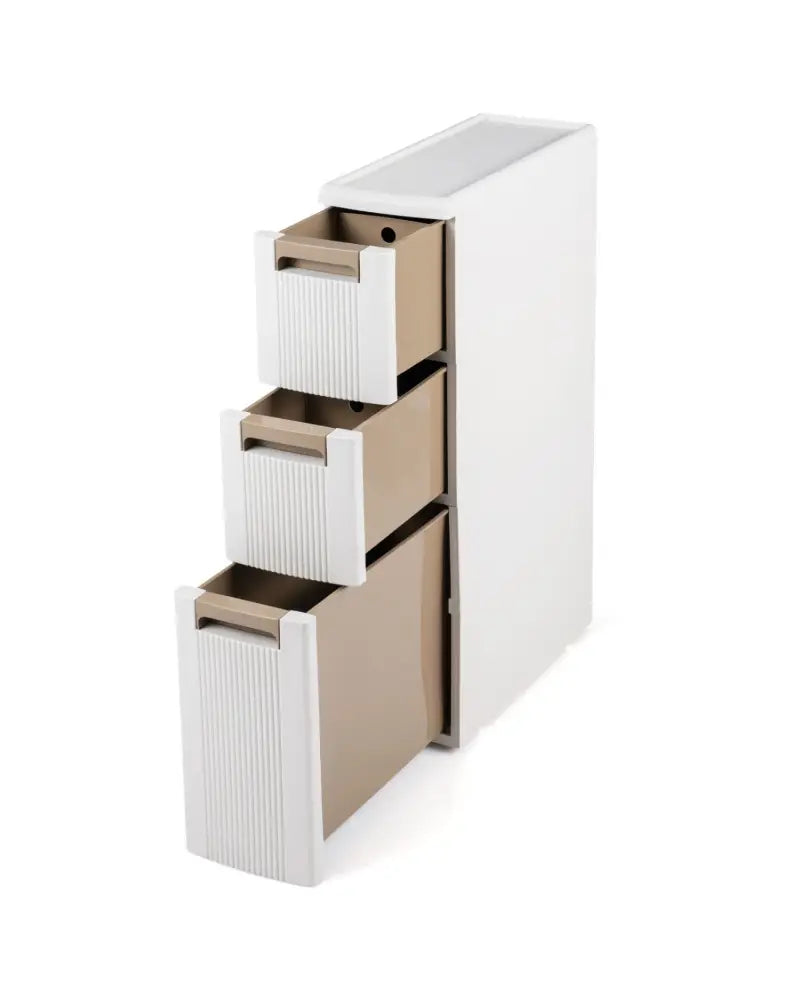 3-Tier Narrow Storage Cabinet Slim Rolling Cart with 3 Drawers and 2 Removable Dividers-S - Beige - Floor Cabinets