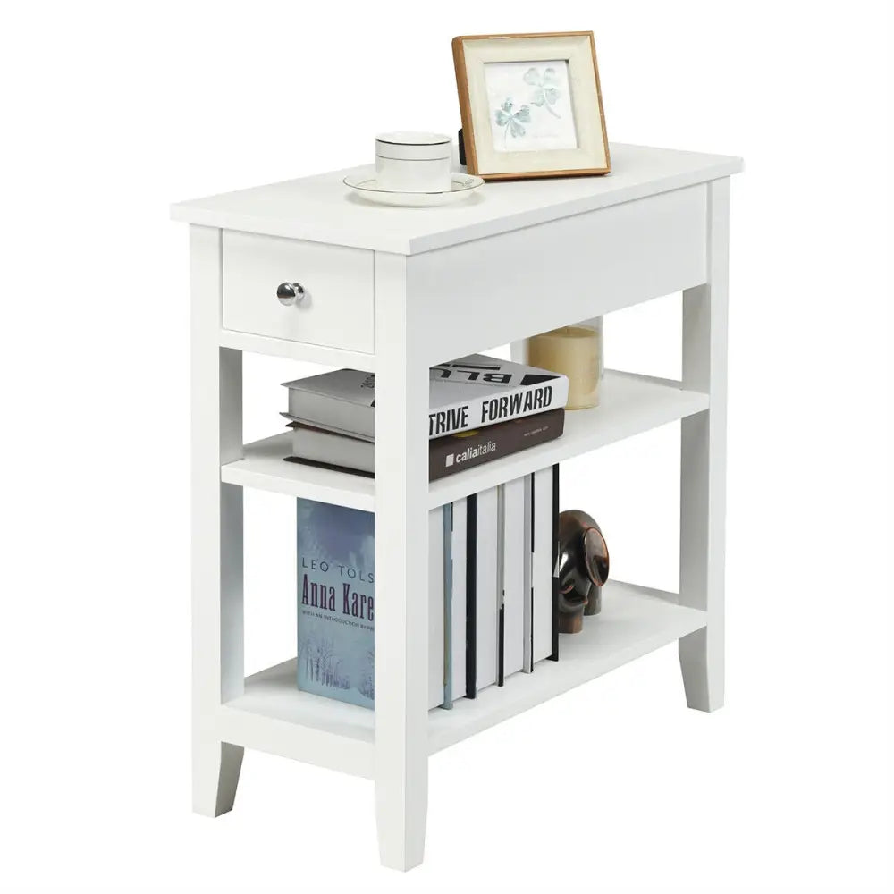 3-Tier Nightstand Bedside Table Sofa Side with Double Shelves Drawer-White - White - End & Side Tables