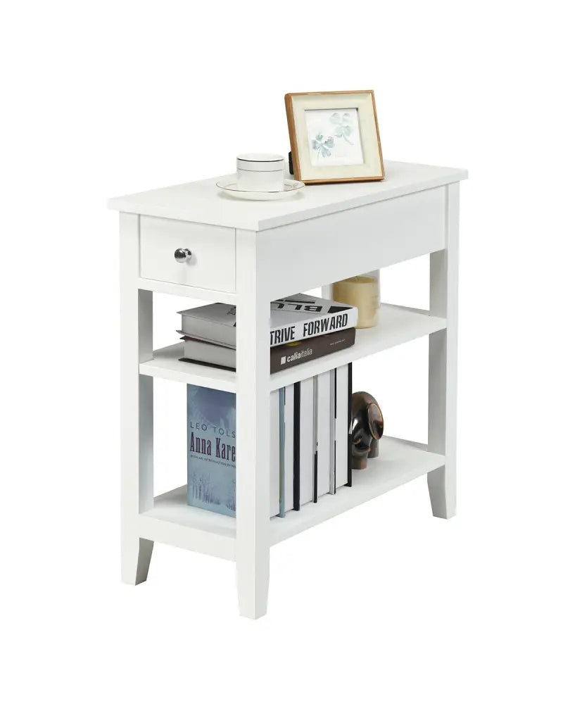 3-Tier Nightstand Bedside Table Sofa Side with Double Shelves Drawer-White - White - End & Side Tables