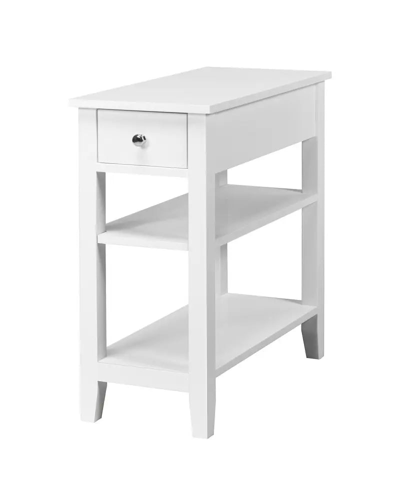 3-Tier Nightstand Bedside Table Sofa Side with Double Shelves Drawer-White - White - End & Side Tables