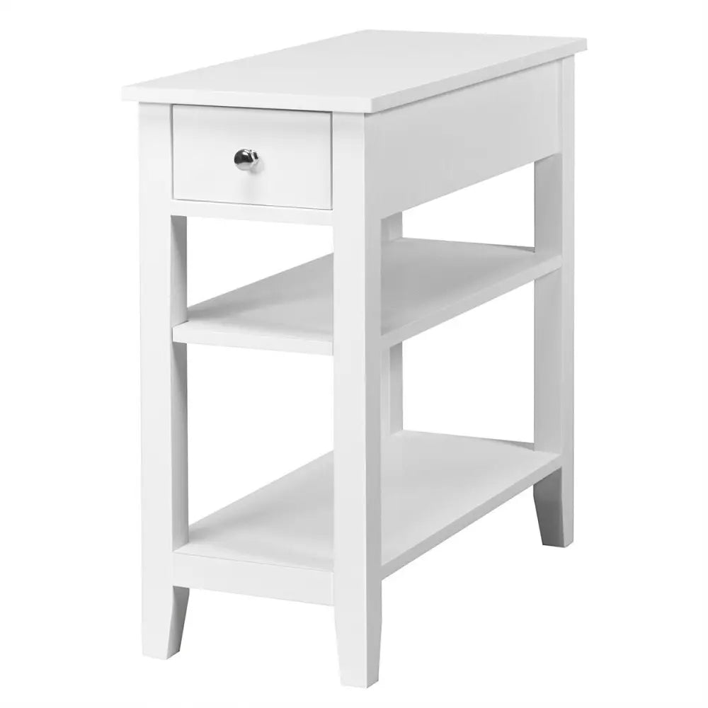 3-Tier Nightstand Bedside Table Sofa Side with Double Shelves Drawer-White - White - End & Side Tables