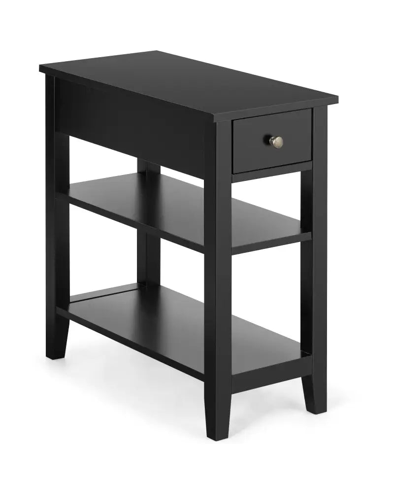 3-Tier Nightstand Bedside Table Sofa Side with Double Shelves Drawer-Black - Black - End & Side Tables