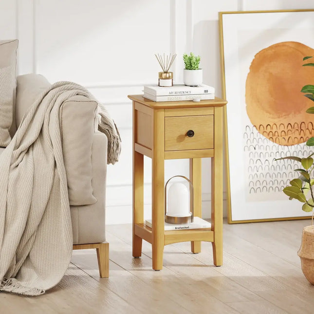 3-Tier Nightstand with Drawer and Open Storage Shelf-Natural Costway