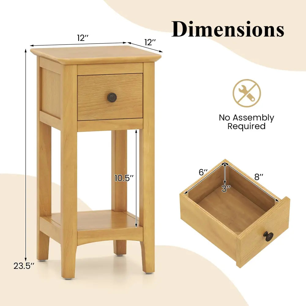 3-Tier Nightstand with Drawer and Open Storage Shelf-Natural Costway