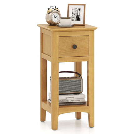 3-Tier Nightstand with Drawer and Open Storage Shelf-Natural Costway