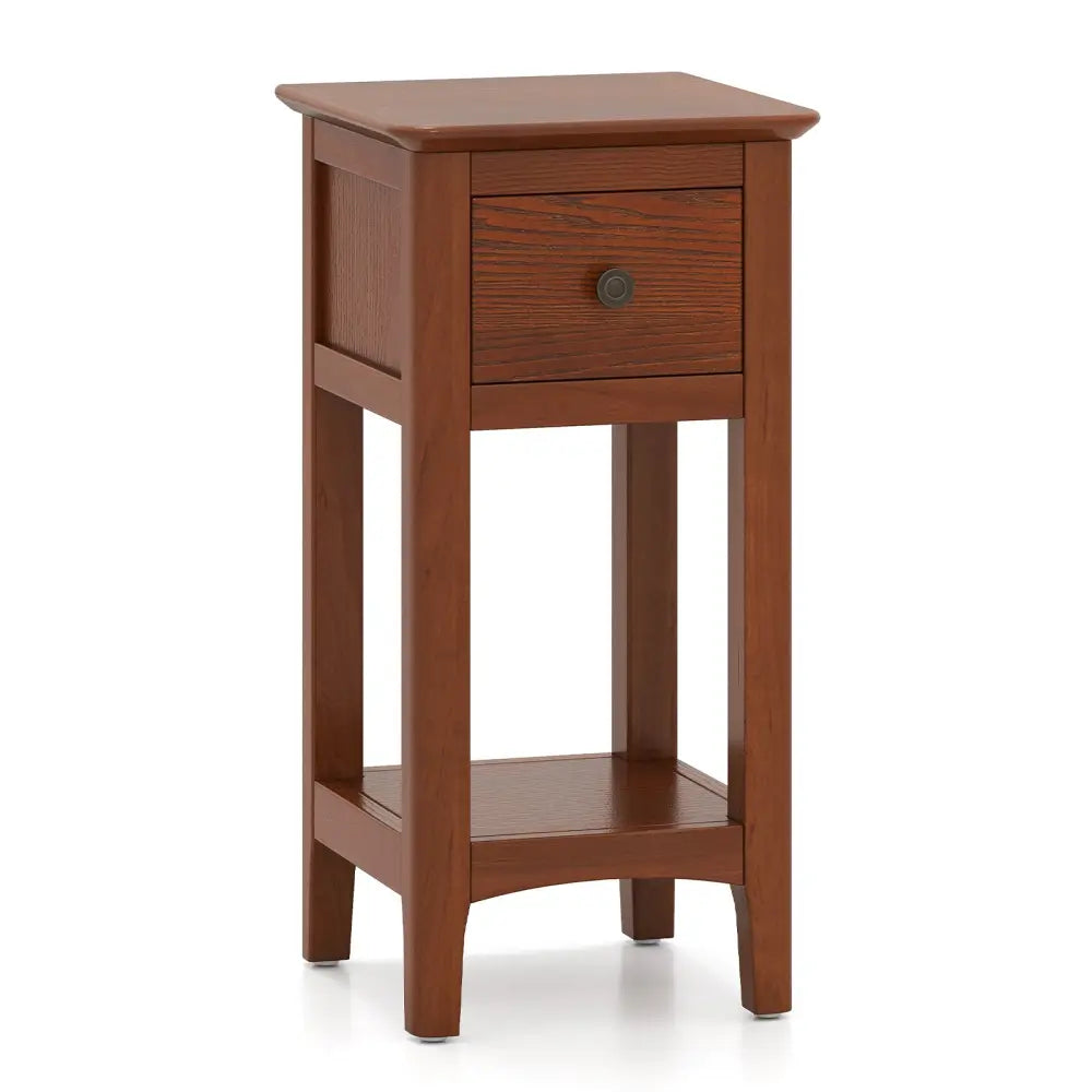 3-Tier Nightstand with Drawer and Open Storage Shelf-Walnut - Walnut - Nightstands