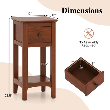 3-Tier Nightstand with Drawer and Open Storage Shelf-Walnut - Walnut - Nightstands