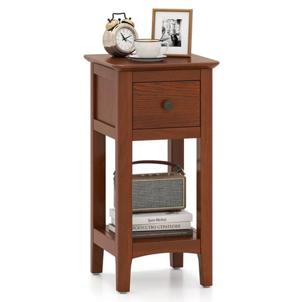 3-Tier Nightstand with Drawer and Open Storage Shelf-Walnut - Walnut - Nightstands