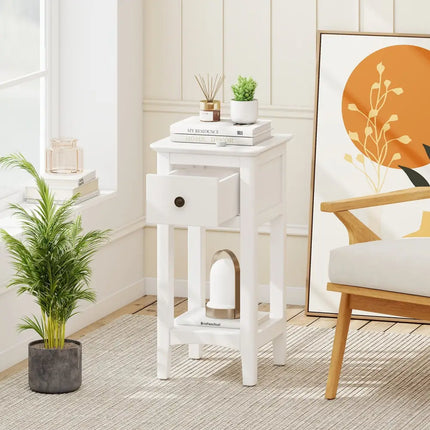 3-Tier Nightstand with Drawer and Open Storage Shelf-White - White - Nightstands