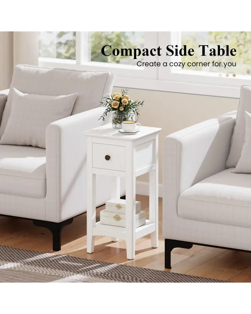 3-Tier Nightstand with Drawer and Open Storage Shelf-White - White - Nightstands