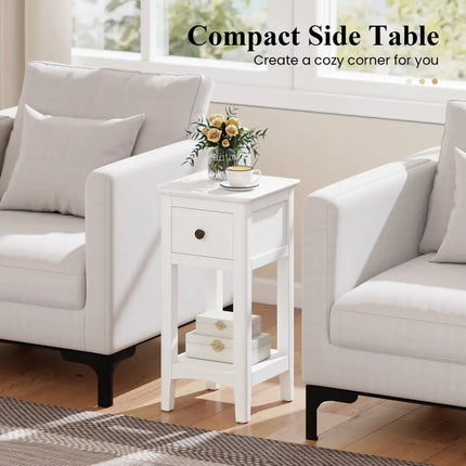 3-Tier Nightstand with Drawer and Open Storage Shelf-White - White - Nightstands