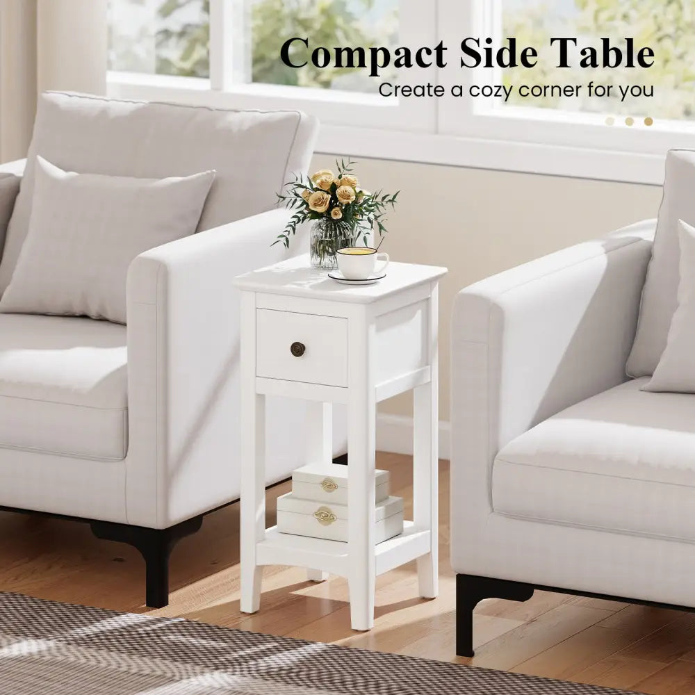 3-Tier Nightstand with Drawer and Open Storage Shelf-White - White - Nightstands