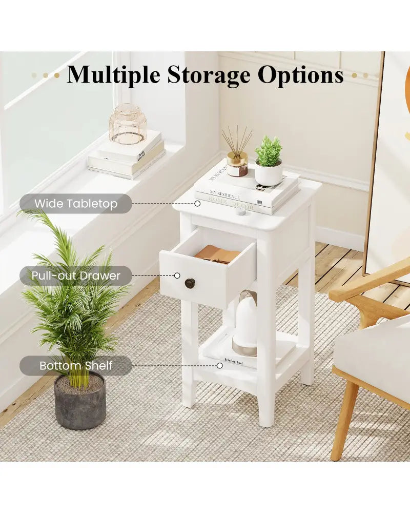 3-Tier Nightstand with Drawer and Open Storage Shelf-White - White - Nightstands