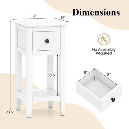 3-Tier Nightstand with Drawer and Open Storage Shelf-White - White - Nightstands