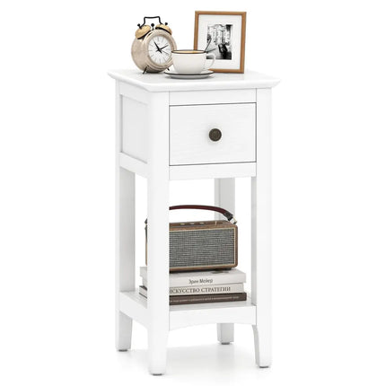 3-Tier Nightstand with Drawer and Open Storage Shelf-White - White - Nightstands