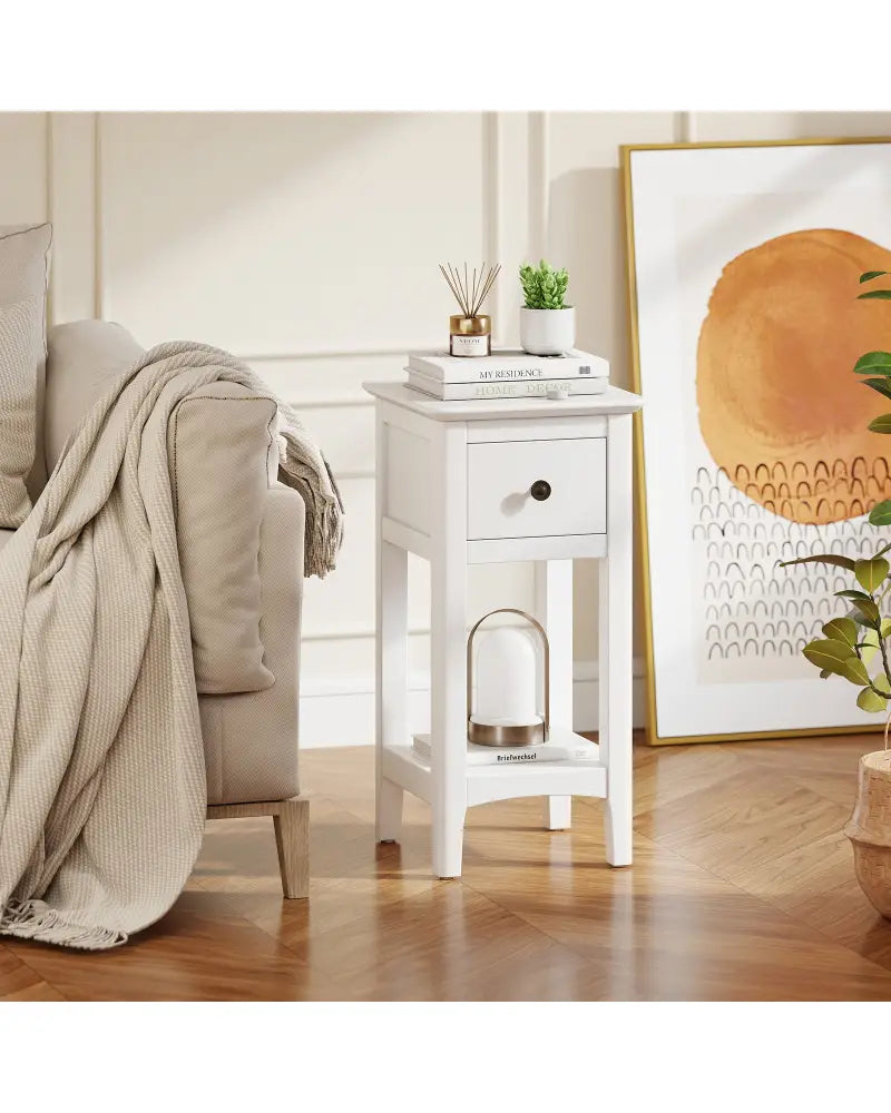 3-Tier Nightstand with Drawer and Open Storage Shelf-White - White - Nightstands