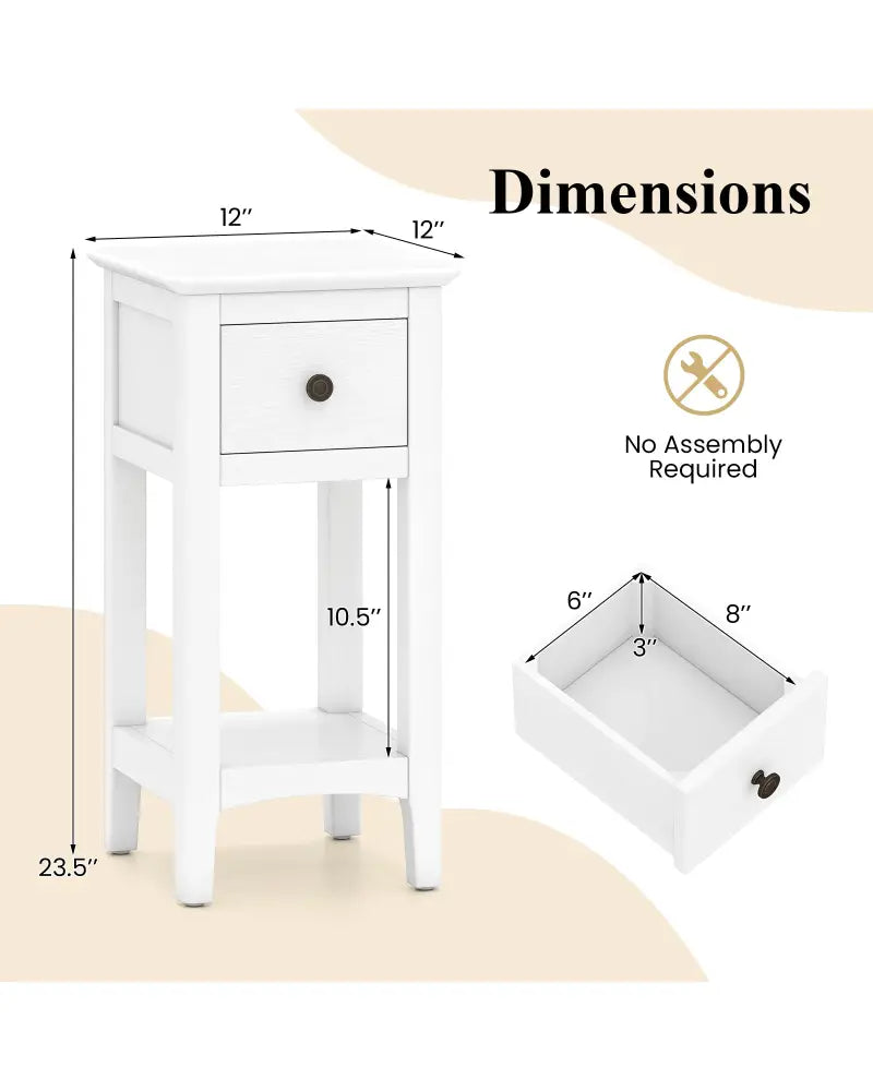 3-Tier Nightstand with Drawer and Open Storage Shelf-White - White - Nightstands