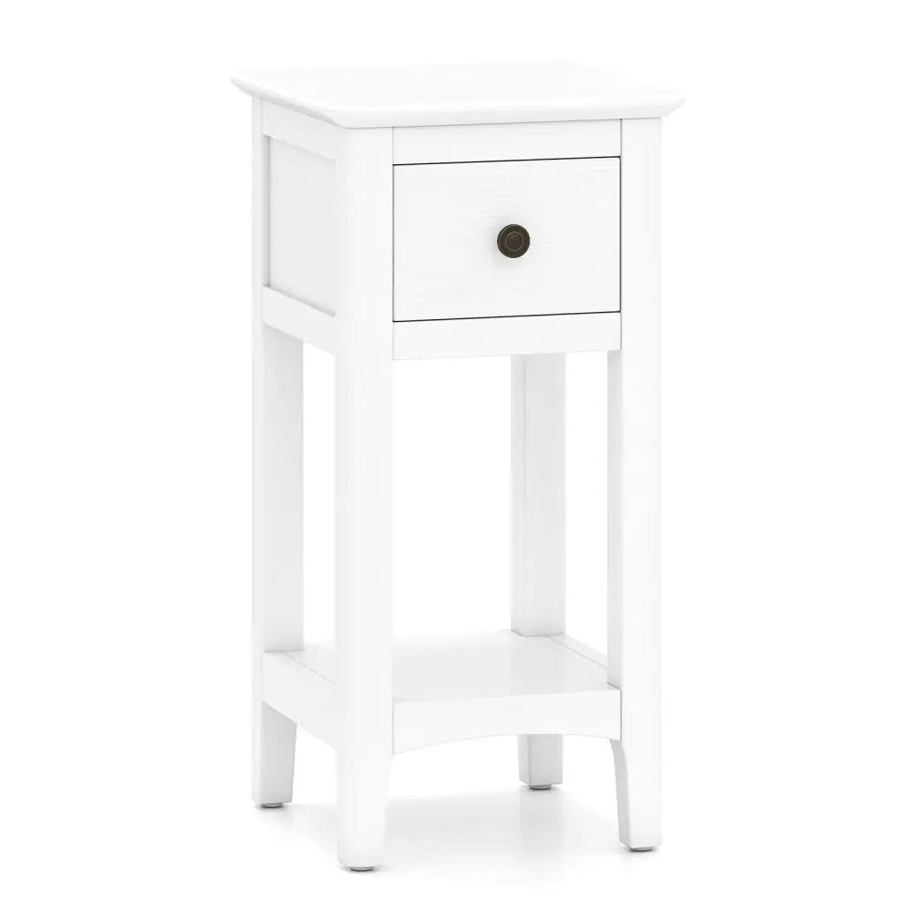 3-Tier Nightstand with Drawer and Open Storage Shelf-White - White - Nightstands