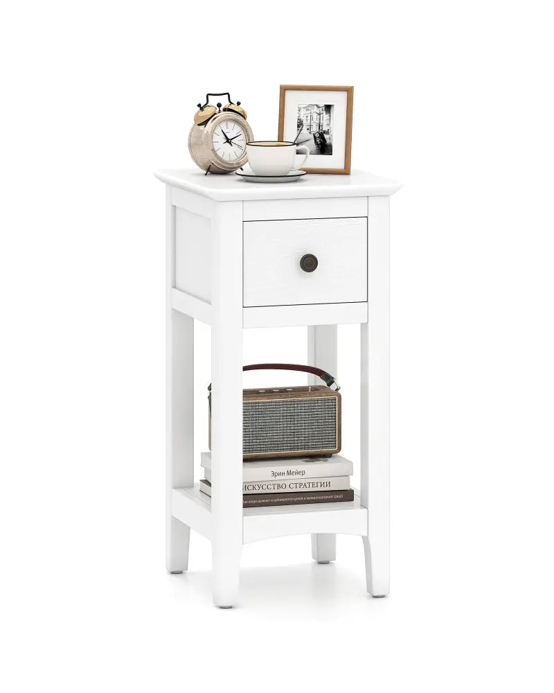 3-Tier Nightstand with Drawer and Open Storage Shelf-White - White - Nightstands
