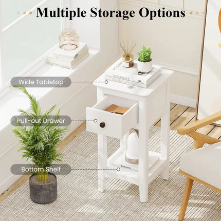 3-Tier Nightstand with Drawer and Open Storage Shelf-White - White - Nightstands