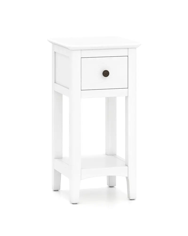 3-Tier Nightstand with Drawer and Open Storage Shelf-White - White - Nightstands