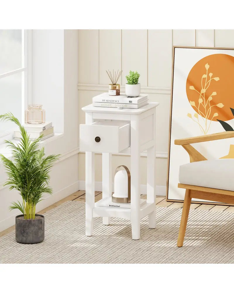 3-Tier Nightstand with Drawer and Open Storage Shelf-White - White - Nightstands
