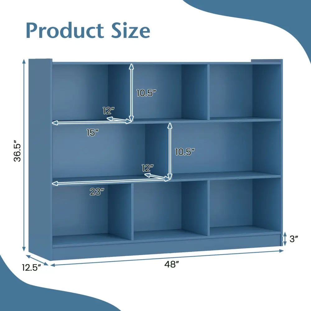 3-Tier Open Bookcase 8-Cube Floor Standing Storage Shelves-Blue - Blue - Bookcases