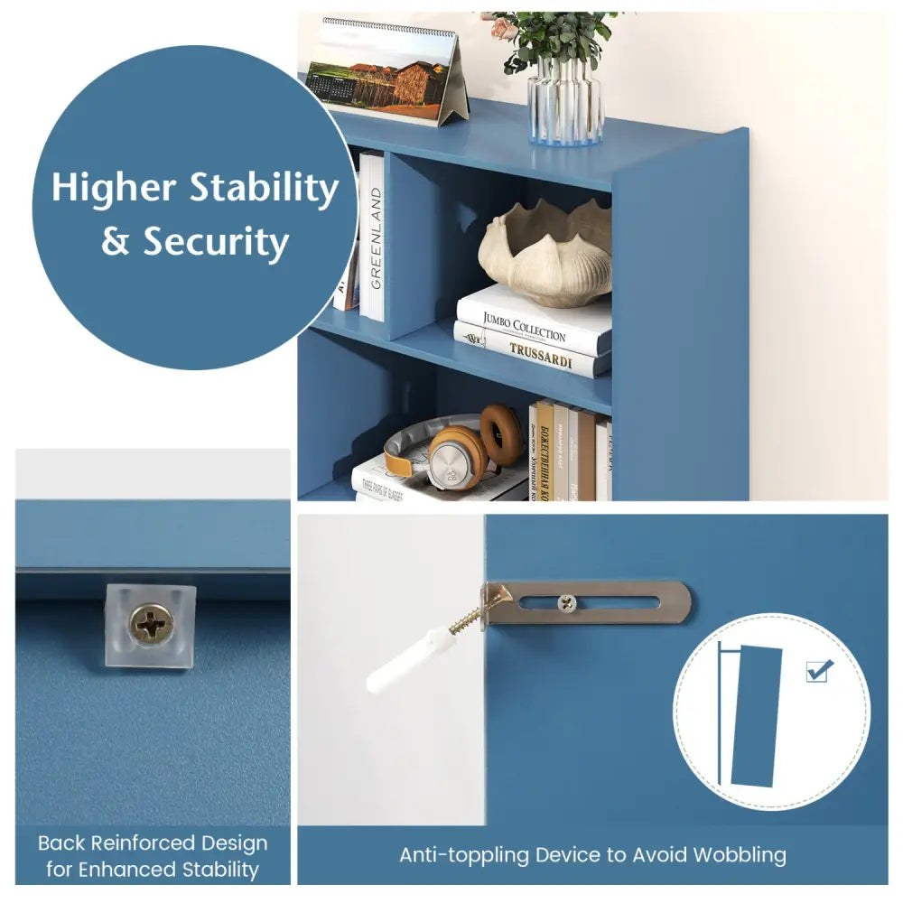 3-Tier Open Bookcase 8-Cube Floor Standing Storage Shelves-Blue - Blue - Bookcases