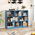 3-Tier Open Bookcase 8-Cube Floor Standing Storage Shelves-Blue - Blue - Bookcases