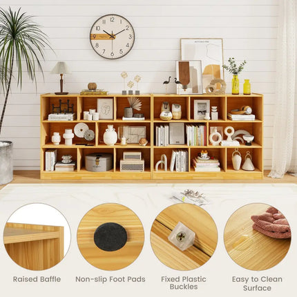 3-Tier Open Bookcase 8-Cube Floor Standing Storage Shelves Display Cabinet-Yellow Costway