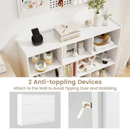 3-Tier Open Bookcase 8-Cube Floor Standing Storage Shelves Display Cabinet-White Costway