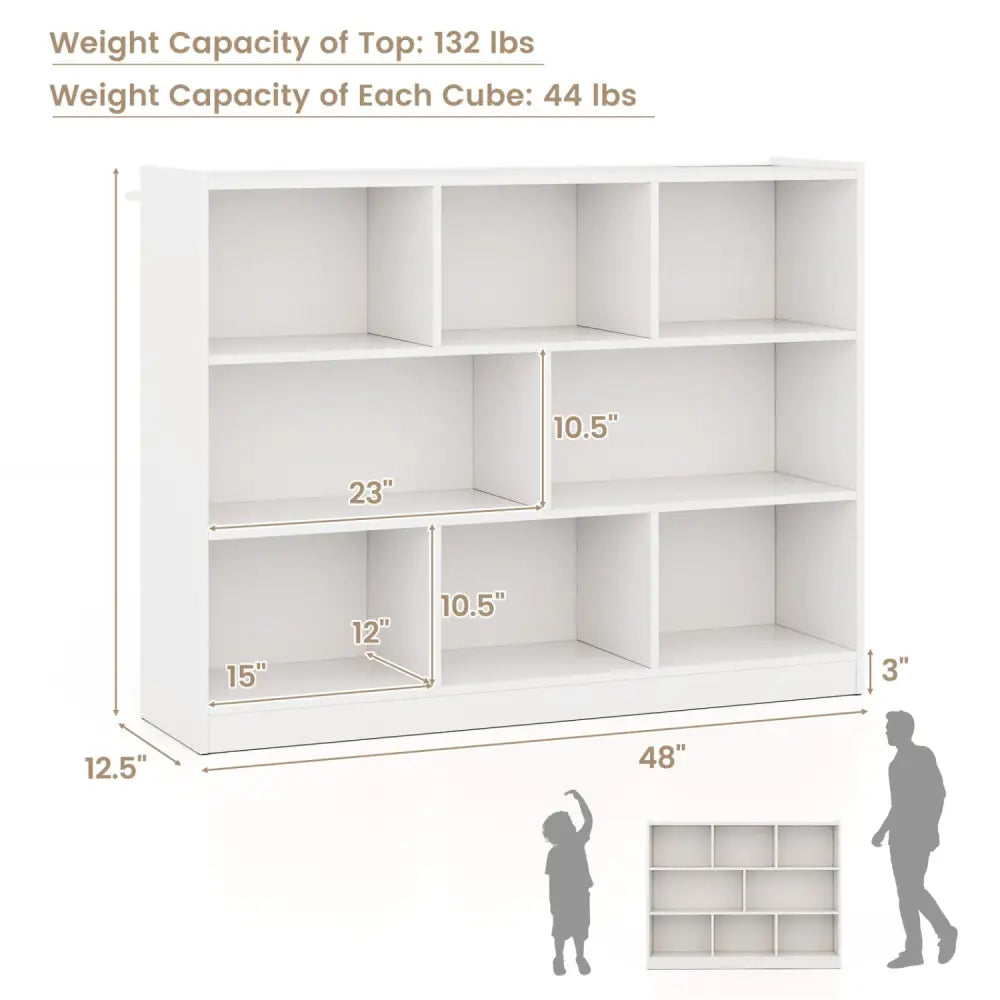 3-Tier Open Bookcase 8-Cube Floor Standing Storage Shelves Display Cabinet-White - White - Bookcases