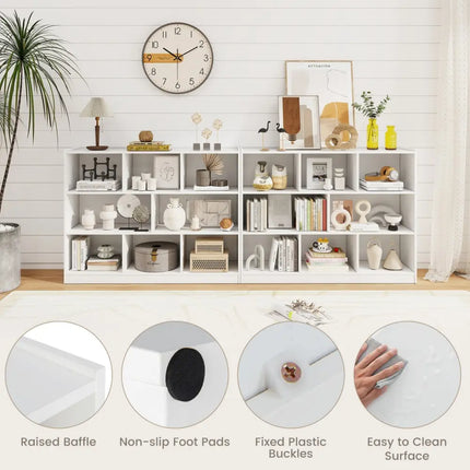 3-Tier Open Bookcase 8-Cube Floor Standing Storage Shelves Display Cabinet-White Costway