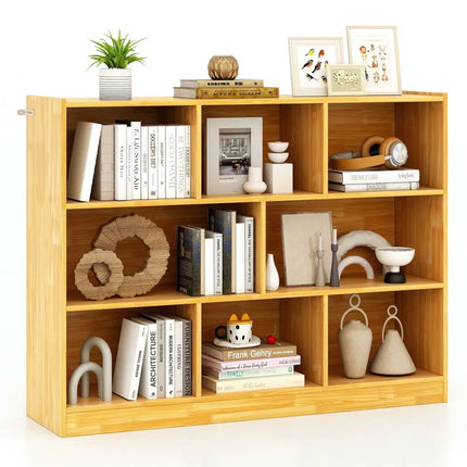 3-Tier Open Bookcase 8-Cube Floor Standing Storage Shelves Display Cabinet-Yellow Costway
