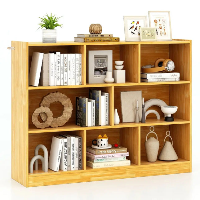 3-Tier Open Bookcase 8-Cube Floor Standing Storage Shelves Display Cabinet-Yellow Costway