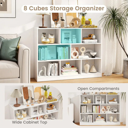 3-Tier Open Bookcase 8-Cube Floor Standing Storage Shelves Display Cabinet-White Costway