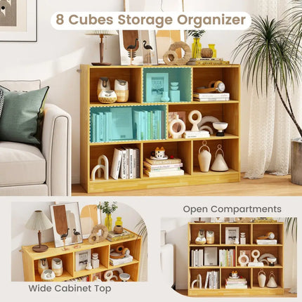 3-Tier Open Bookcase 8-Cube Floor Standing Storage Shelves Display Cabinet-Yellow Costway