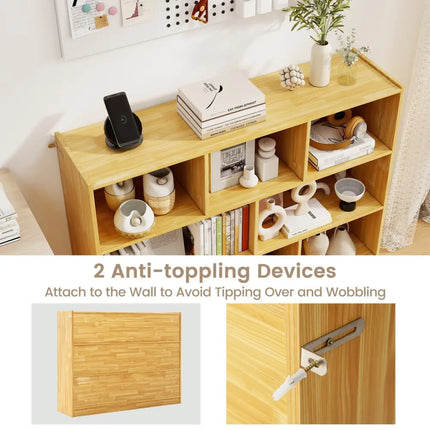 3-Tier Open Bookcase 8-Cube Floor Standing Storage Shelves Display Cabinet-Yellow Costway