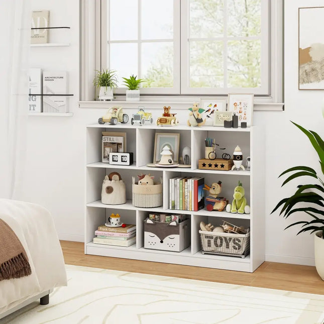 3-Tier Open Bookcase 8-Cube Floor Standing Storage Shelves Display Cabinet-White Costway