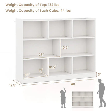 3-Tier Open Bookcase 8-Cube Floor Standing Storage Shelves Display Cabinet-White Costway
