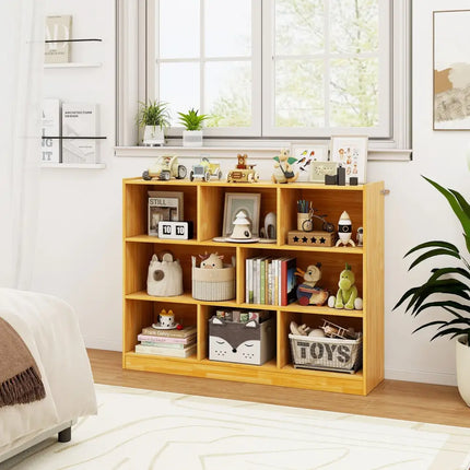 3-Tier Open Bookcase 8-Cube Floor Standing Storage Shelves Display Cabinet-Yellow Costway