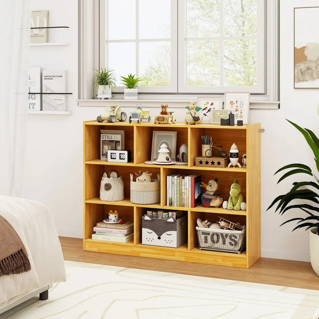 3-Tier Open Bookcase 8-Cube Floor Standing Storage Shelves Display Cabinet-Yellow Costway