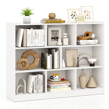 3-Tier Open Bookcase 8-Cube Floor Standing Storage Shelves Display Cabinet-White Costway