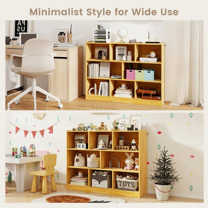3-Tier Open Bookcase 8-Cube Floor Standing Storage Shelves Display Cabinet-Yellow Costway