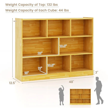 3-Tier Open Bookcase 8-Cube Floor Standing Storage Shelves Display Cabinet-Yellow Costway