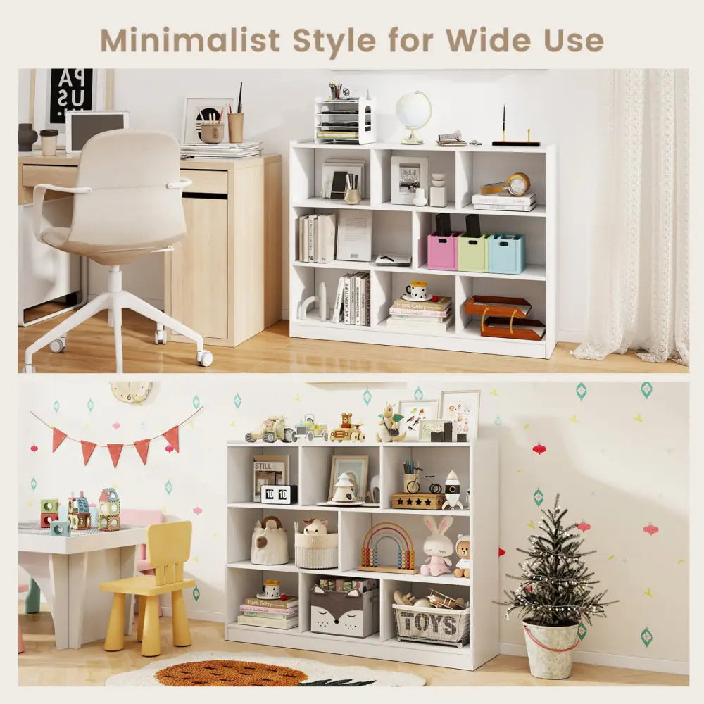 3-Tier Open Bookcase 8-Cube Floor Standing Storage Shelves Display Cabinet-White - White - Bookcases