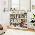 3-Tier Open Bookcase 8-Cube Floor Standing Storage Shelves Display Cabinet-White - White - Bookcases