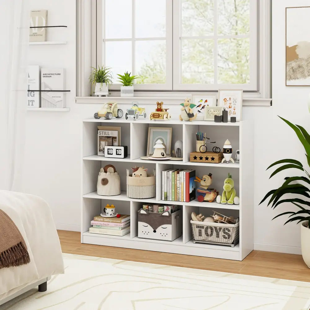 3-Tier Open Bookcase 8-Cube Floor Standing Storage Shelves Display Cabinet-White - White - Bookcases