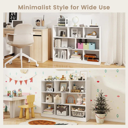 3-Tier Open Bookcase 8-Cube Floor Standing Storage Shelves Display Cabinet-White Costway