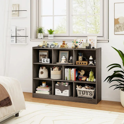 3-Tier Open Bookcase 8-Cube Floor Standing Storage Shelves Display Cabinet-Gray Costway